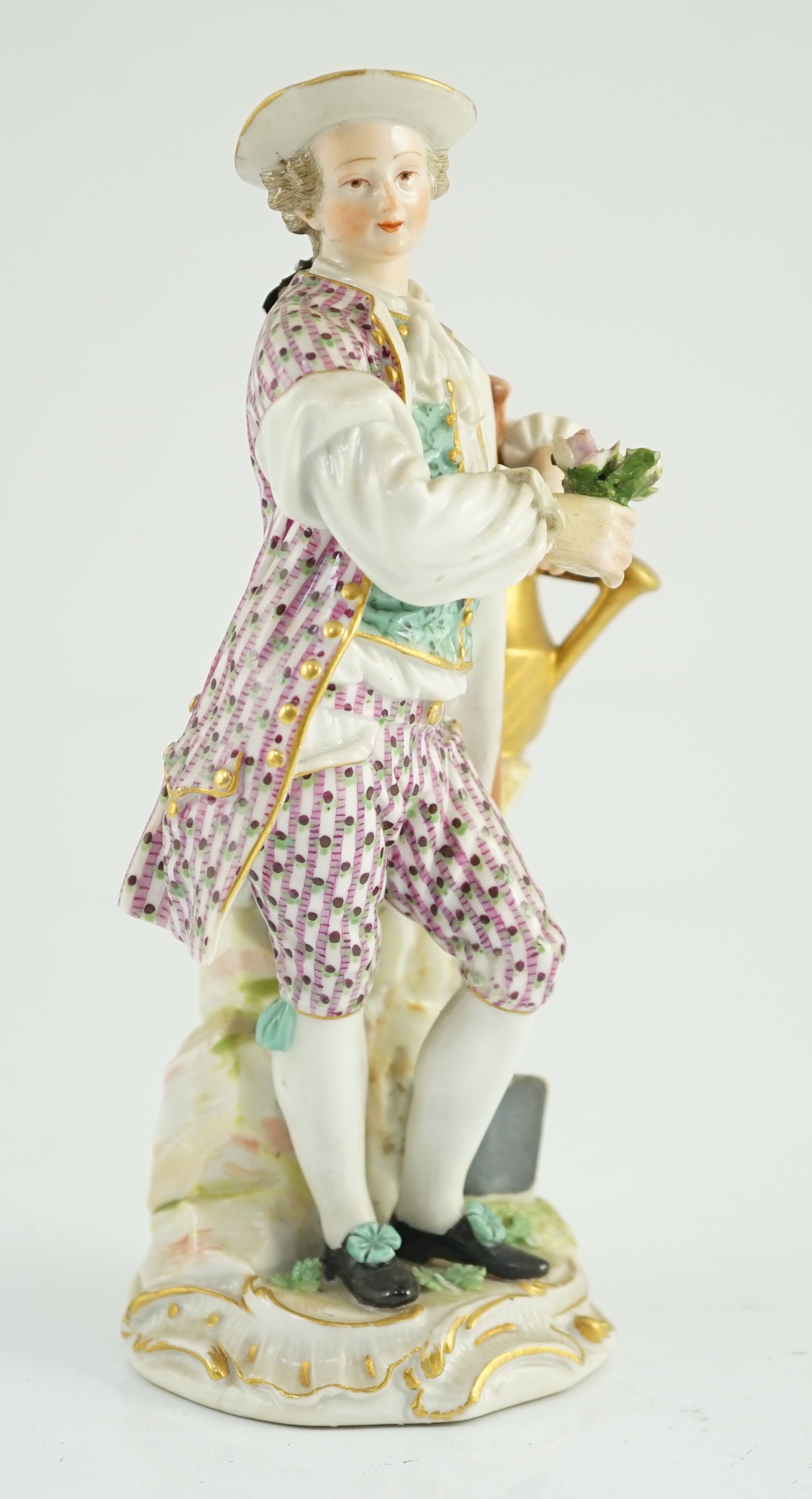 A Meissen figure of a gardener, c.1770, modelled by Michel Victor Acier, 19cm high, restorations, Provenance - purchased from Winifred Williams, Eastbourne/London before 1970.